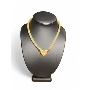 Gold Tone Heart Necklace Rhinestone Pave Pendant Chain Choker Jewelry